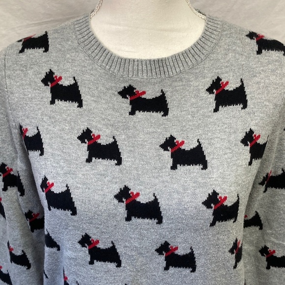 Charter Club PETITE Gray Sweater with Black Scottie Dog Pattern - Picture 8 of 9